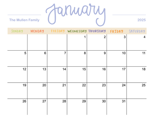 2025 Monthly Calendar