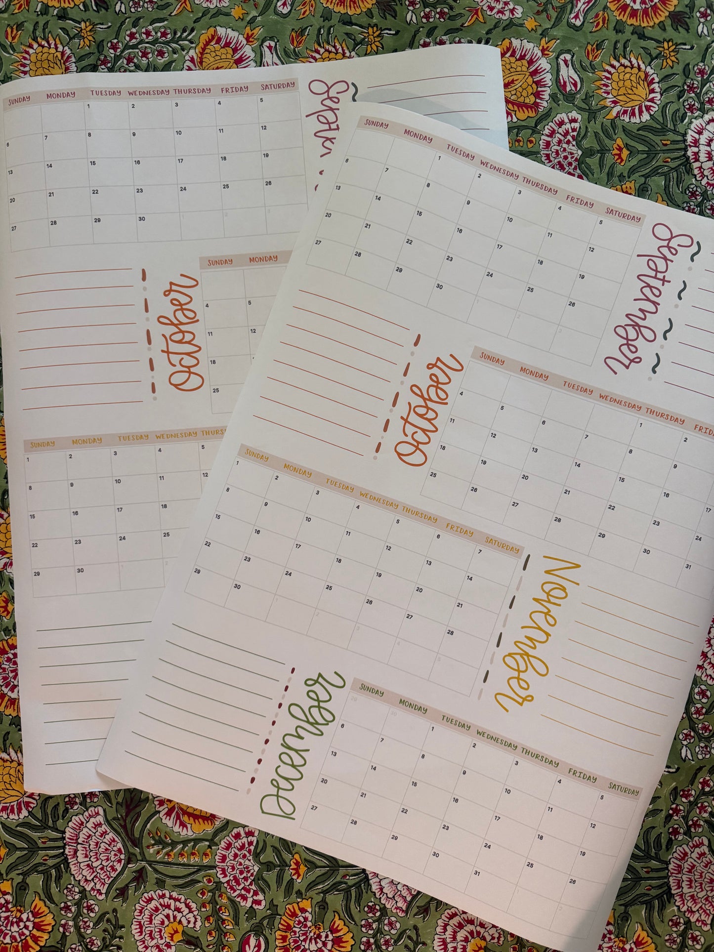 September - December Calendar