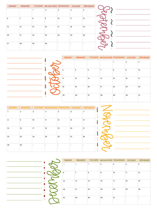 September - December Calendar